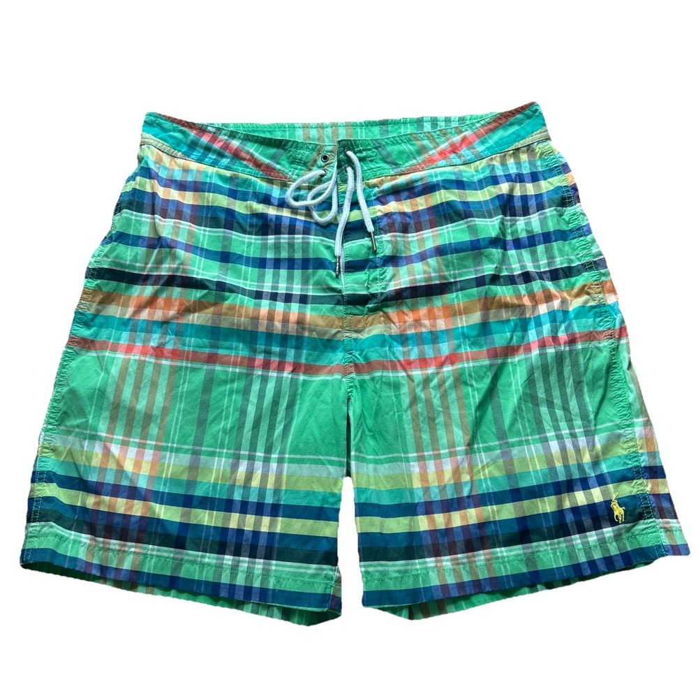 Polo Ralph Lauren Men's Size 35 Multicolored Plaid Unlined Swim Trunks 7" Inseam